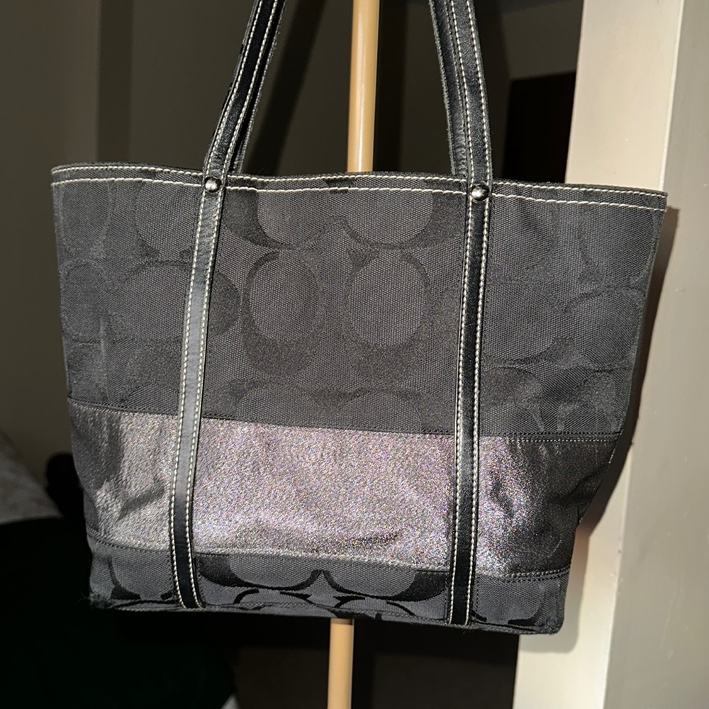 Black and silver Coach y2k tote bag